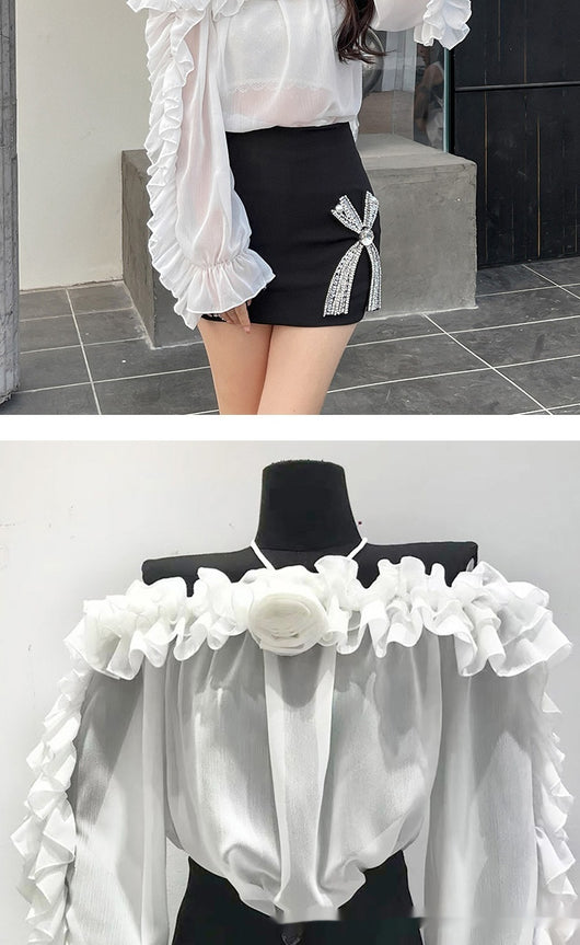 Blusa Chiffon Hombros Descubiertos Manga Larga - Image 13