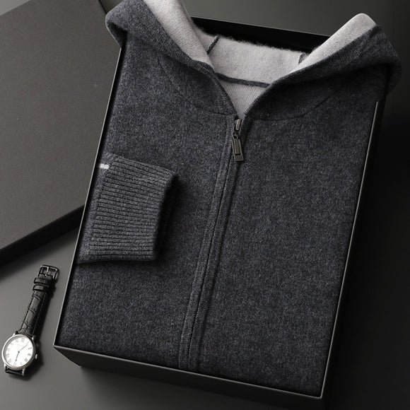 Cardigã Masculino de Cashmere com Gola Alta e Zíper - Outono e Inverno