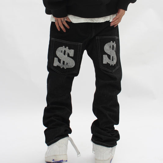 Jeans Casuales Hombre Corte Recto con Estampado de Letras - Image 2