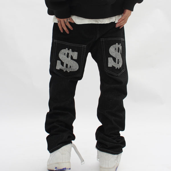 Jeans Casuales Hombre Corte Recto con Estampado de Letras