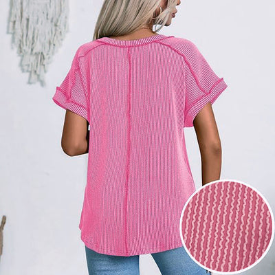 Blusa Deportiva Bicolor con Cuello V y Efecto Twist - Image 29