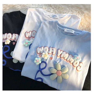 Playera Estampada con Letras Florales y Espuma - Image 6