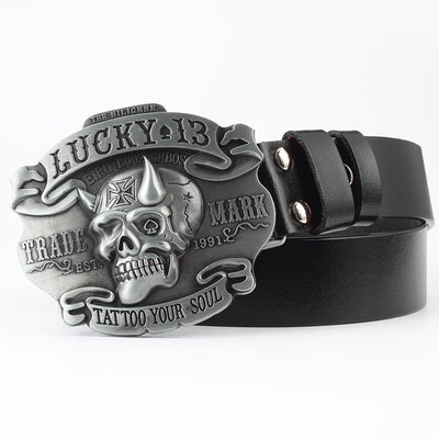Cinturón de Cuero Puro con Diseño Calavera Casual - Image 20
