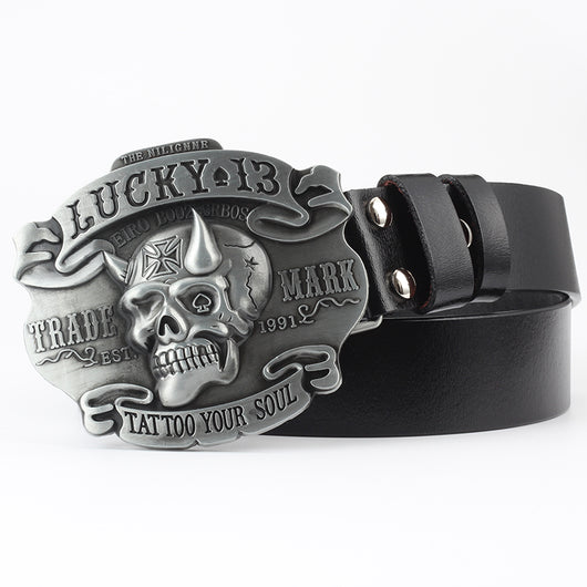 Cinturón de Cuero Puro con Diseño Calavera Casual - Image 20