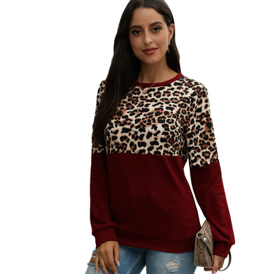 Camiseta Manga Larga Estampado Leopardo con Costura Decorativa para Mujer - Image 9