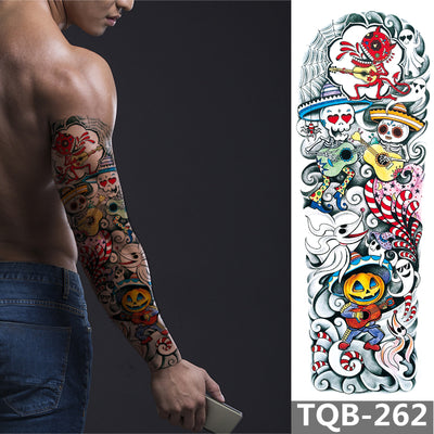 Tatuaje Temporal Calavera Calabaza Halloween - Diseño Divertido y Colorido