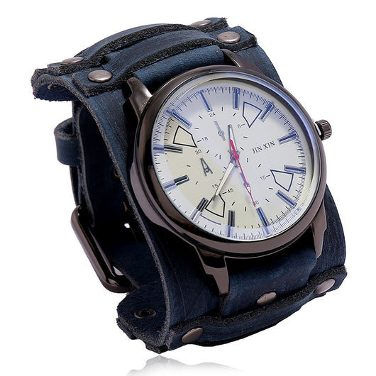 Pulsera de Cuero Vintage Ajustable con Reloj Punk para Hombres - Image 10