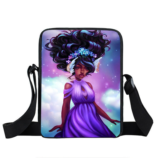 Bolso Diagonal con Diseño de Niña Afro - Negro - Image 2