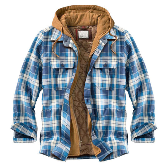 Chaqueta Casual con Capucha y Estampado de Cuadros para Hombre