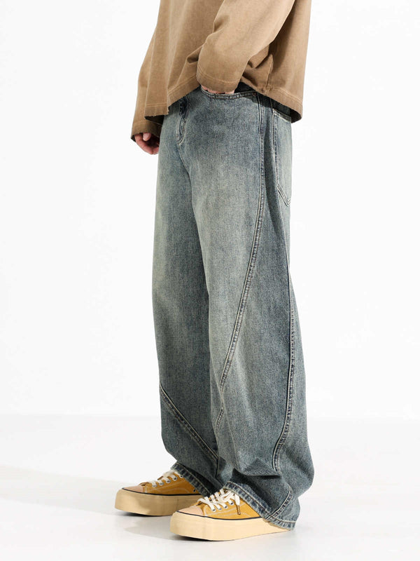 Jeans Sueltos Retro Desgastados de Pierna Ancha para Hombre