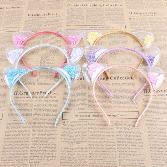 Diadema de Orejas de Gato Transparente con Lentejuelas Brillantes y Efecto Arenas Movedizas