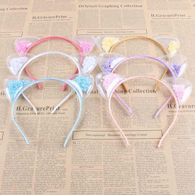 Diadema de Orejas de Gato Transparente con Lentejuelas Brillantes y Efecto Arenas Movedizas