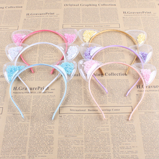 Diadema de Orejas de Gato Transparente con Lentejuelas Brillantes y Efecto Arenas Movedizas