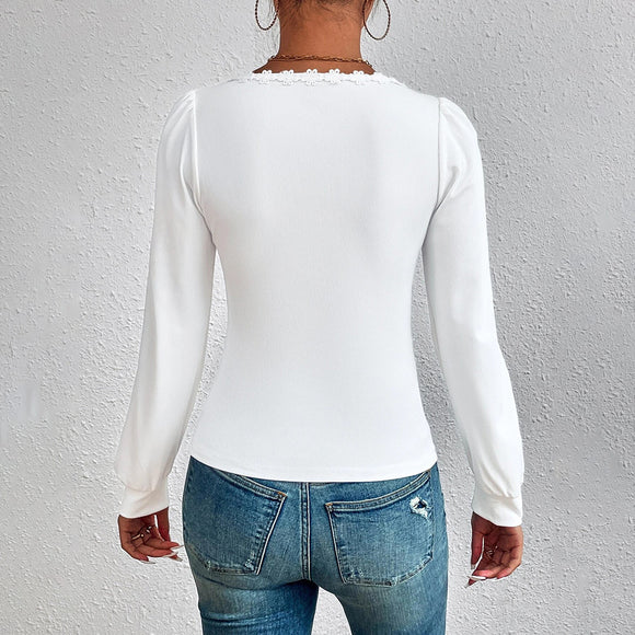 Blusa Mujer Cuello V Mangas Abullonadas Slim Fit Versátil