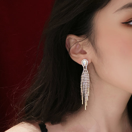 Aretes de Novia con Cristales y Largos Flecos - Elegancia y Temperamento - Image 2