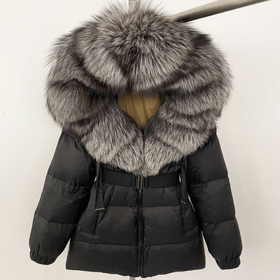 Abrigo de Plumas de Pato Blanco con Cuello de Pelaje de Zorro Oversized - Image 17