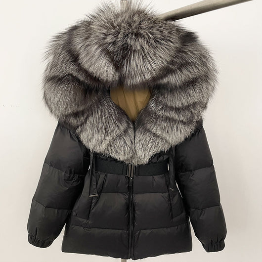 Abrigo de Plumas de Pato Blanco con Cuello de Pelaje de Zorro Oversized - Image 17