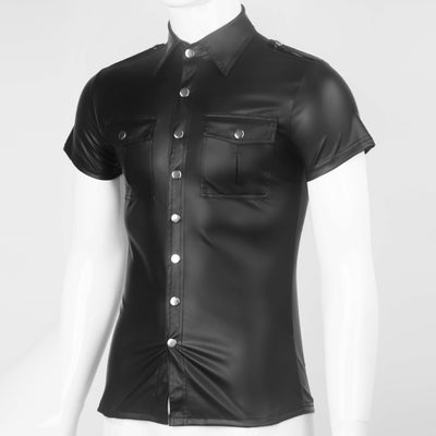 Camisa ajustada de charol con manga corta - Image 10