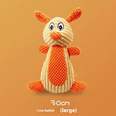 Plush rabbit pet toy with a beige ribbed body and orange textured ears, nose, belly, and feet, featuring a squeaker. - Image 5