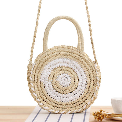 Bolsa de Playa Redonda Tejida a Mano - Bolso Cruzado de Ratán para Mujer - Image 74