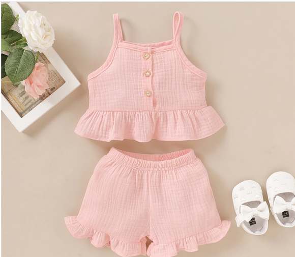 Conjunto de Tirantes de Encaje Rosa en Algodón