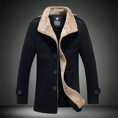 Chaqueta de Lana de Cordero para Hombre con Cuello Alzado