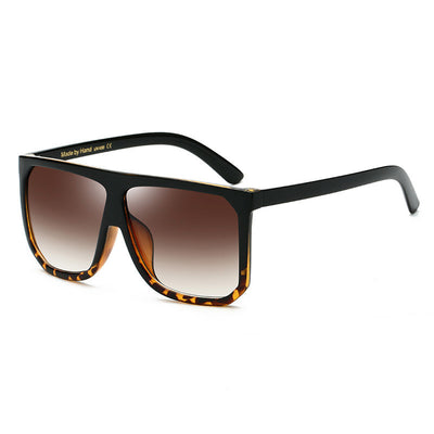 Large frame flat top sunglasses with black frames, brown gradient lenses, and subtle leopard print detail. - Image 10