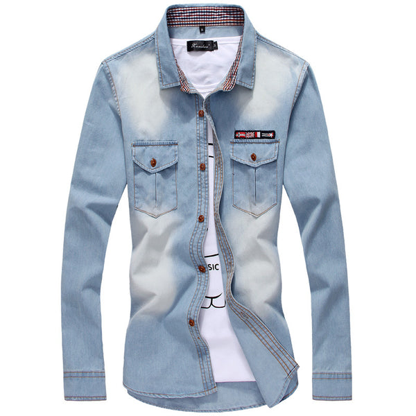 Camisa Denim Tricolor Juvenil Talla Grande para Hombre