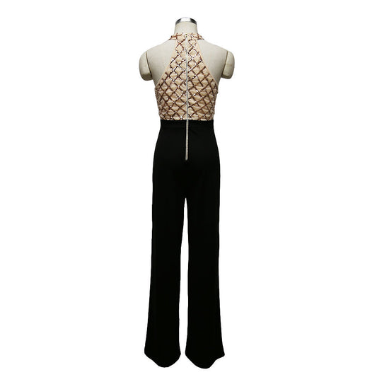 Jumpsuit Elegante con Lentejuelas y Cuello Halter para Mujer - Image 2