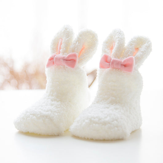 Calcetines de Bebé Niña Coral Fleece Suave con Diseño de Conejito