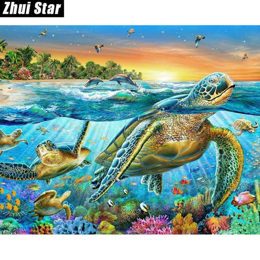 Kit Pintura de Diamantes 5D Tortuga Marina - Bordado 3D Cuadrado Completo