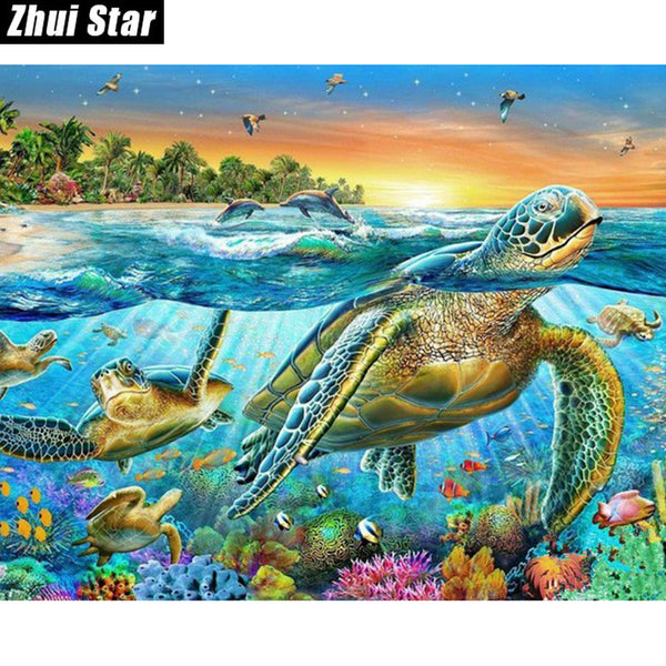 Kit Pintura de Diamantes 5D Tortuga Marina - Bordado 3D Cuadrado Completo