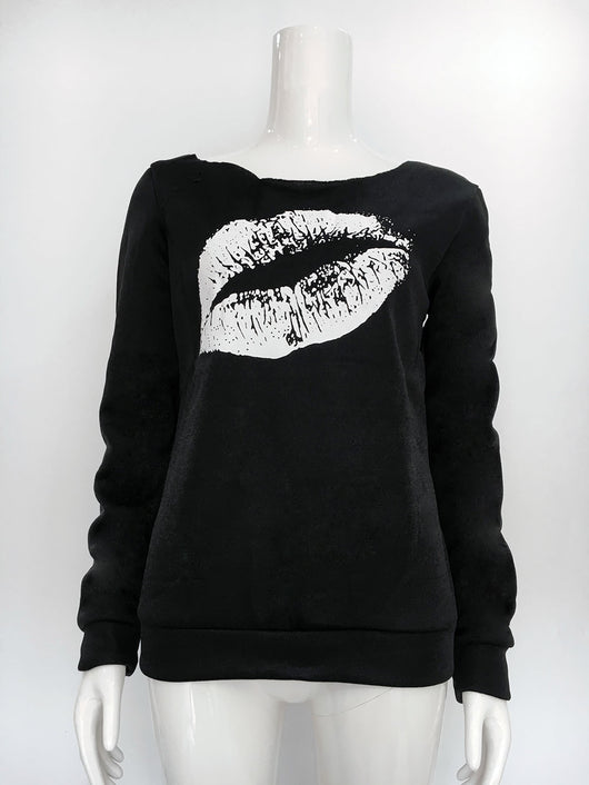 Blusa Hombro Descubierto con Estampado de Labios Rojos Voluminosos - Image 3