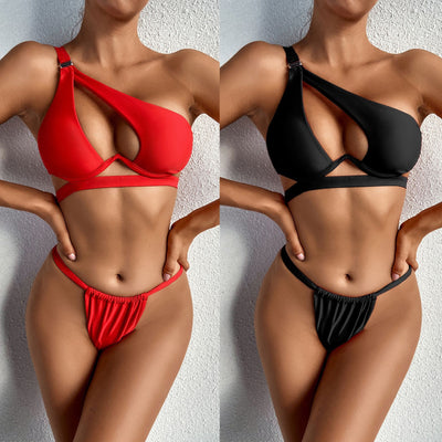 Bikini de Dos Piezas con Vendas en Color Sólido para Mujer - Image 3