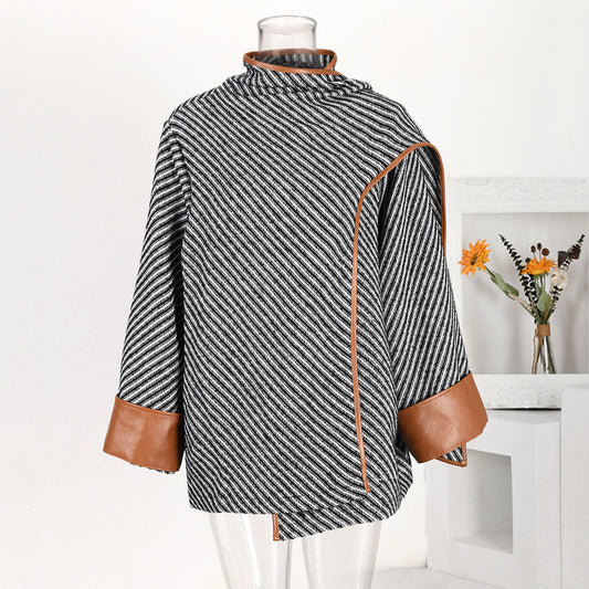 Abrigo de Lana Rayado con Cuello Maillard para Otoño e Invierno - Image 2