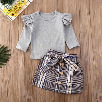 Conjunto Infantil 2 Piezas: Blusa Plisada Manga Larga + Falda a Cuadros - Image 10