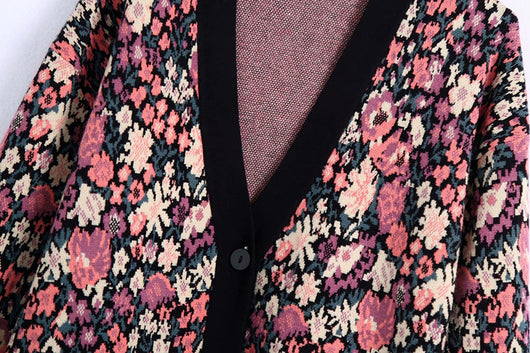 Cardigan de Punto Jacquard Floral con Personalidad para Mujer - Image 7