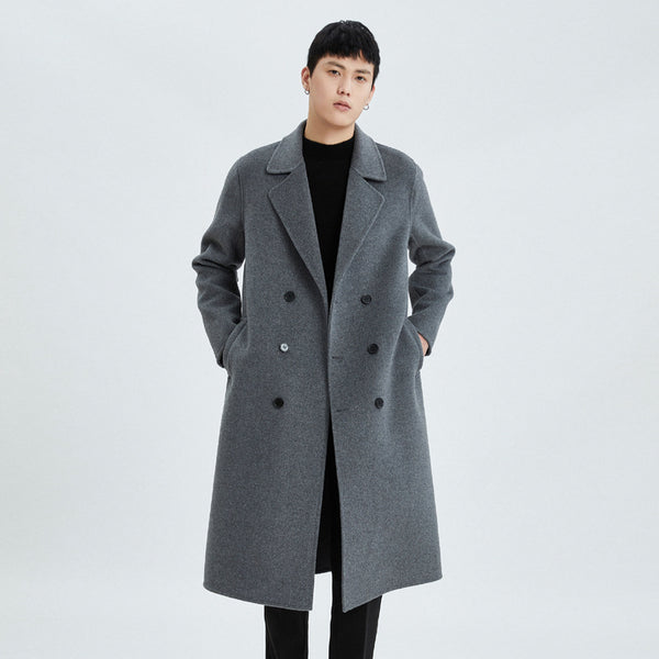 Abrigo Reversible de Cashmere Largo Hasta la Rodilla para Hombre - Otoño e Invierno
