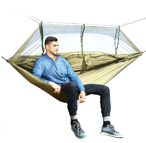 Hamaca Camping Doble con Red Antimosquitos - Paracaídas Portátil Verde Militar