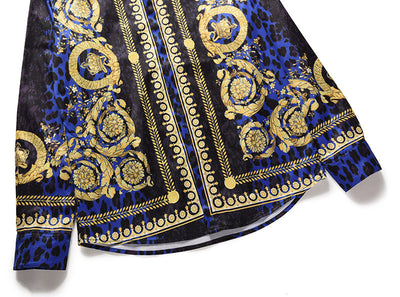 Camisa Étnica Leopardo 3D con Rayas Doradas y Flores - Image 3