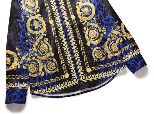 Camisa Étnica Leopardo 3D con Rayas Doradas y Flores - Image 3