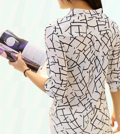 Blusa de Gasa a Rayas con Diseño de Siete Mangas - Estilo Coreano para Mujer - Image 3