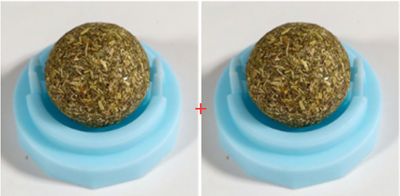 Two self-adhesive rotated catnip lick balls, each in a light blue holder, for cat entertainment. - Image 7