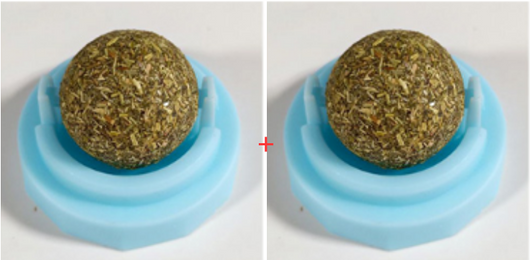 Two self-adhesive rotated catnip lick balls, each in a light blue holder, for cat entertainment. - Image 7