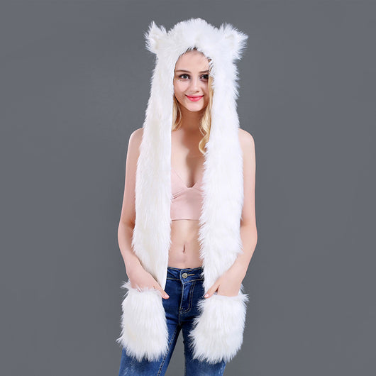 Gorro Infantil de Peluche con Bufanda y Guantes - Diseño de Dibujos Animados