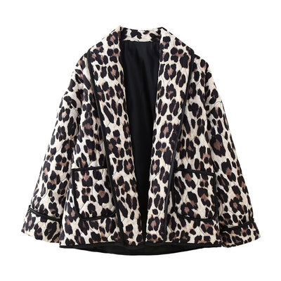Abrigo Suelto de Piel de Cordero Estampado Leopardo - Image 9
