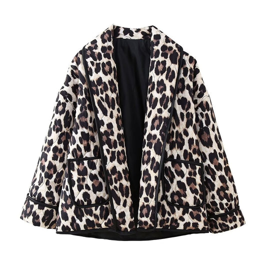 Abrigo Suelto de Piel de Cordero Estampado Leopardo - Image 9