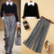 Conjunto de 3 Piezas: Suéter de Mohair con Cuello Texturizado, Camisa de Madera y Pantalón Ancho Cuadriculado