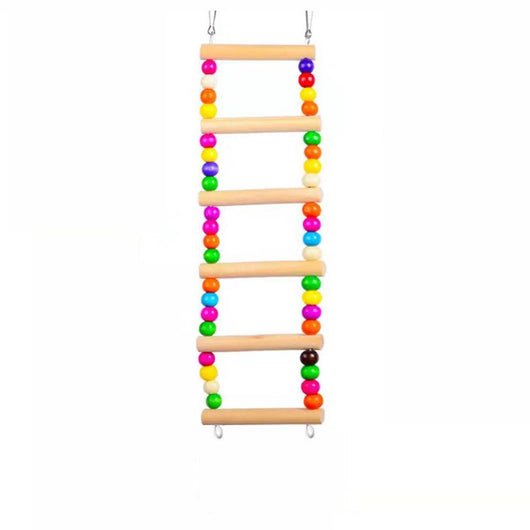 Multi-color wooden ladder bird toy with colorful beads, designed for parrots and other birds to climb and play in their cage. - Image 11