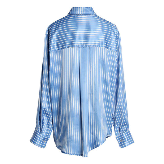 Blusa Retro Asimétrica con Rayas Diagonales y Hebilla Diseñadora - Image 3